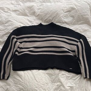 Hollister Black and Cream Striped Sweater